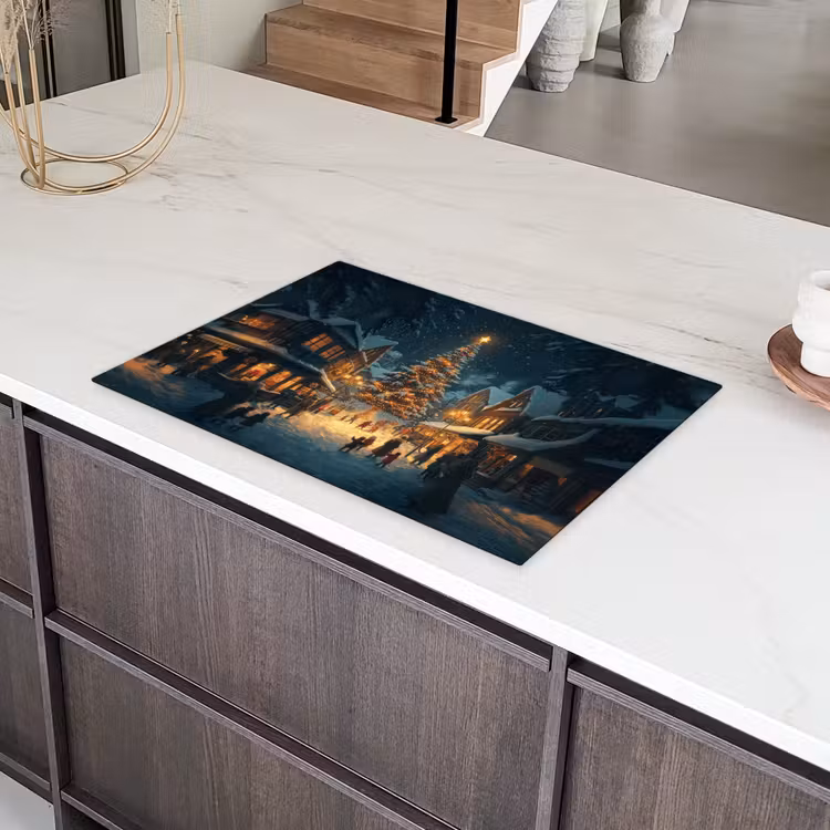 Kerstfeest - Dorp - Donker Inductie beschermer vinyl 3mm klein -sfeer8