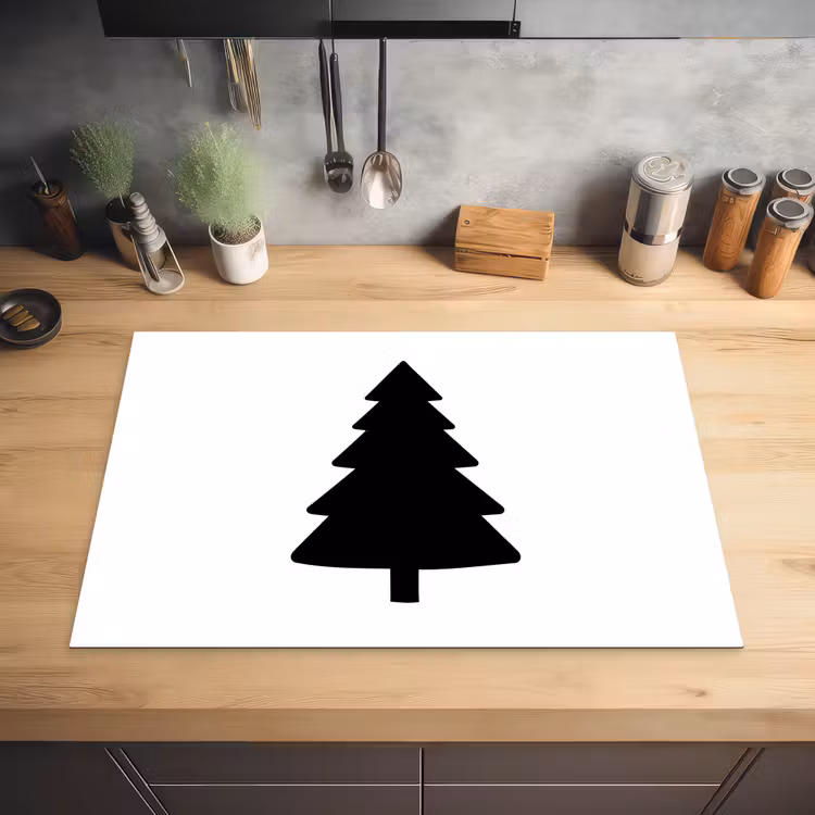 Kerstboom - Zwart - Kerstmis - Feest Inductie beschermer vinyl 3mm klein -sfeer5