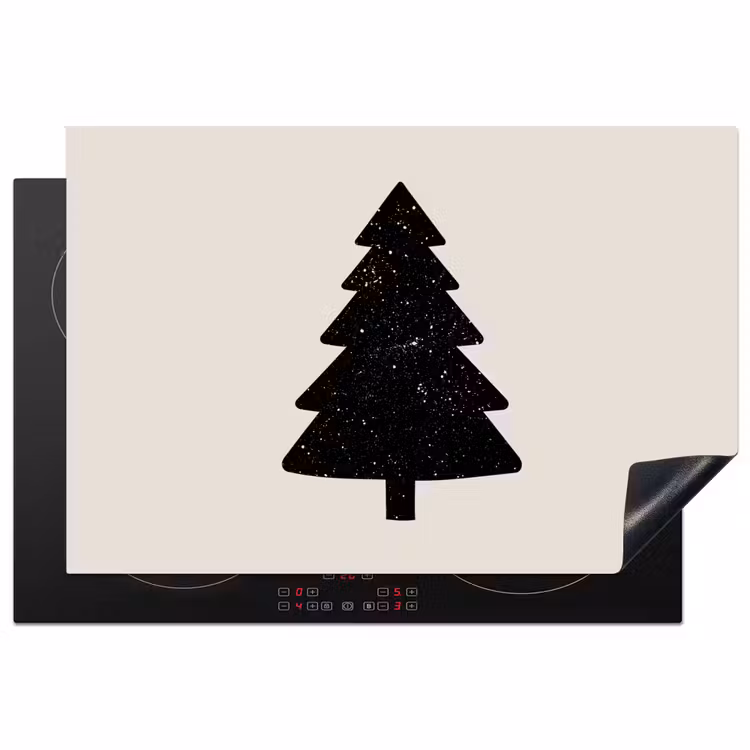 Kerstboom - Zwart - Feestdagen - Beige Inductie beschermer vinyl 3mm klein -3d