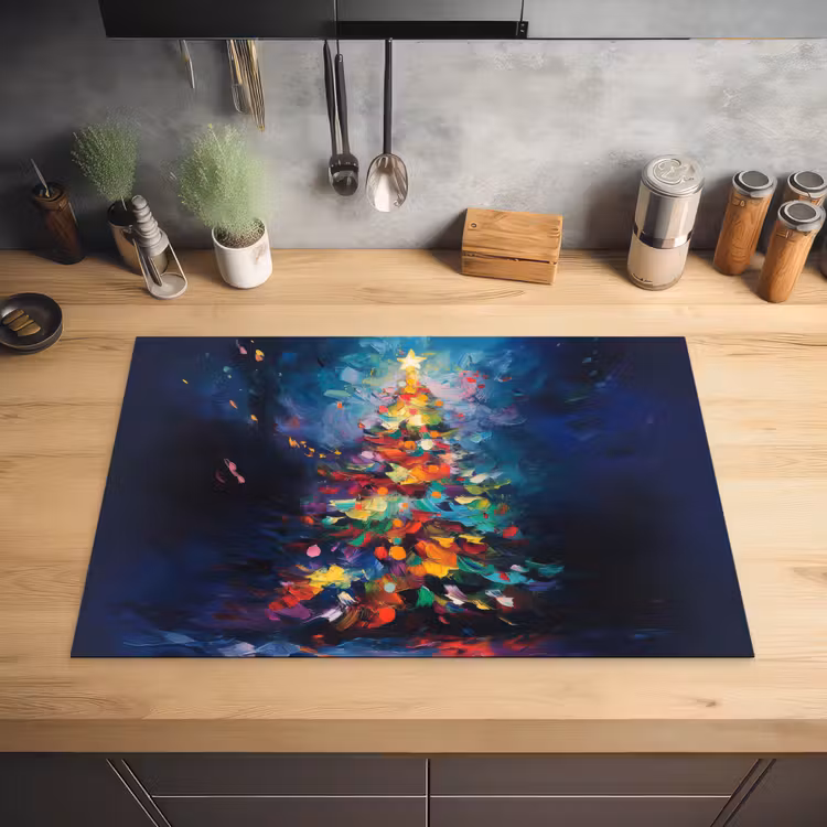 Kerstboom - Kerst - Abstract - Kleurrijk Inductie beschermer vinyl 3mm klein -sfeer5