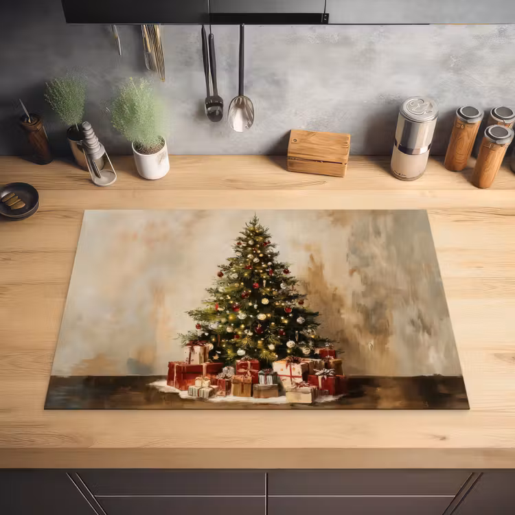 Kerstboom - Versierd - Kleurrijk Inductie beschermer vinyl 3mm klein -sfeer5