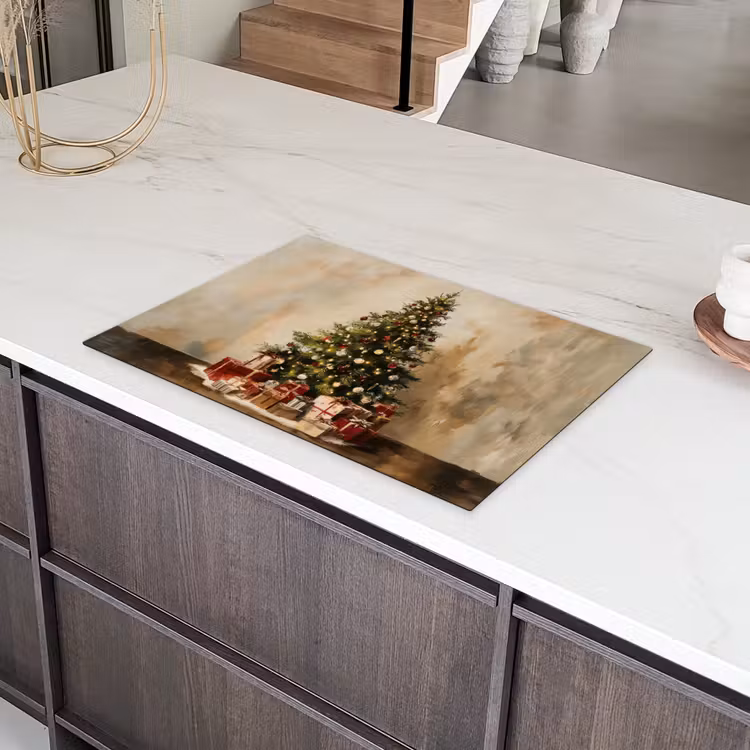 Kerstboom - Versierd - Kleurrijk Inductie beschermer vinyl 3mm klein -sfeer8