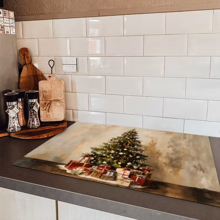 Kerstboom - Versierd - Kleurrijk Inductie beschermer vinyl 3mm klein -sfeer3