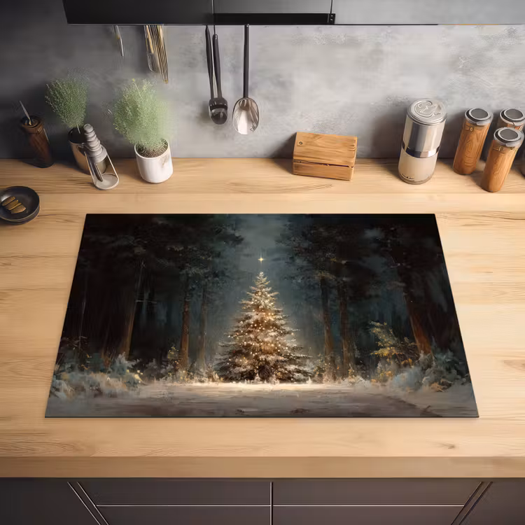 Kerstboom - Bos - Sneeuw - meerkleurig Inductie beschermer vinyl 3mm klein -sfeer5