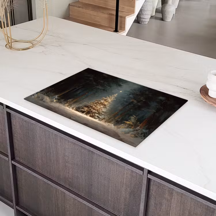 Kerstboom - Bos - Sneeuw - meerkleurig Inductie beschermer vinyl 3mm klein -sfeer8