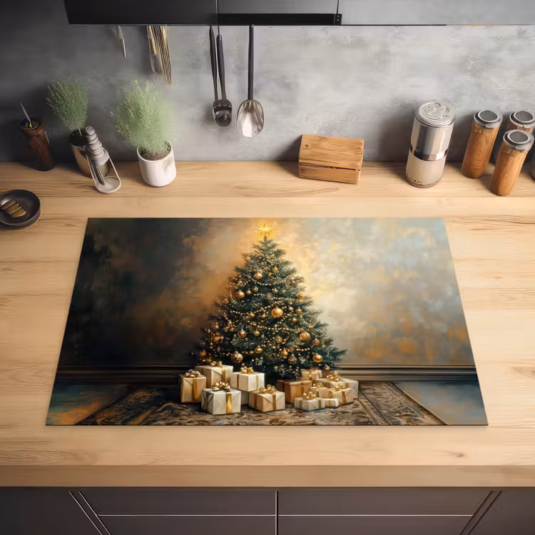 Kerstboom - Cadeaus - Goud Inductie beschermer vinyl 3mm klein -sfeer5