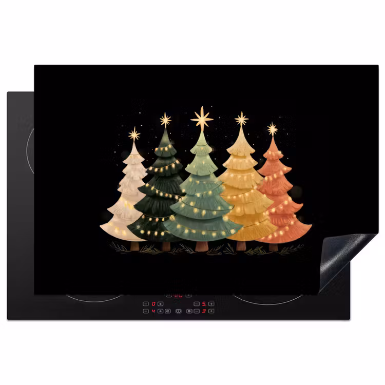 Kerstbomen - Kleurrijk - Lichtjes - Ster Inductie beschermer vinyl 3mm klein -3d
