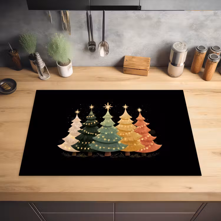 Kerstbomen - Kleurrijk - Lichtjes - Ster Inductie beschermer vinyl 3mm klein -sfeer5