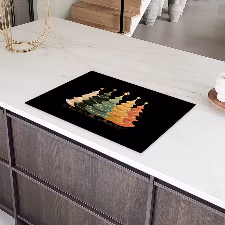 Kerstbomen - Kleurrijk - Lichtjes - Ster Inductie beschermer vinyl 3mm klein -sfeer8