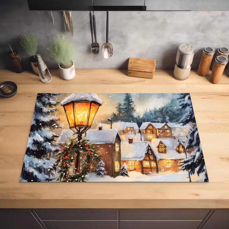 Kerstdorp - Huizen - Sneeuw - Kerst Inductie beschermer vinyl 3mm klein -sfeer5