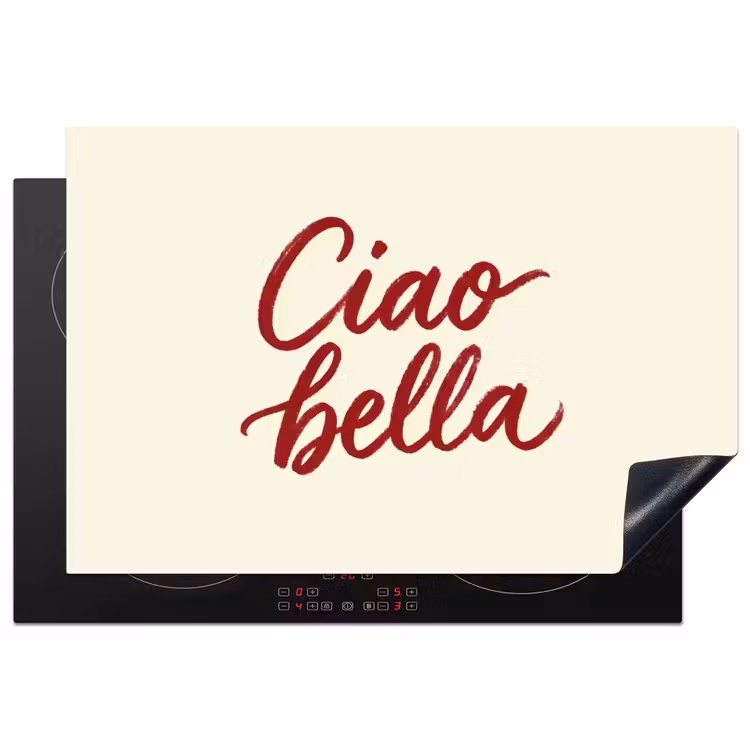Ciao bella - Rood - Wit - Minimalistisch Inductie beschermer vinyl 3mm klein -3d
