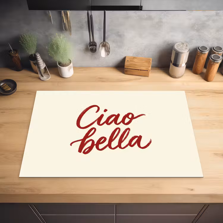 Ciao bella - Rood - Wit - Minimalistisch Inductie beschermer vinyl 3mm klein -sfeer5