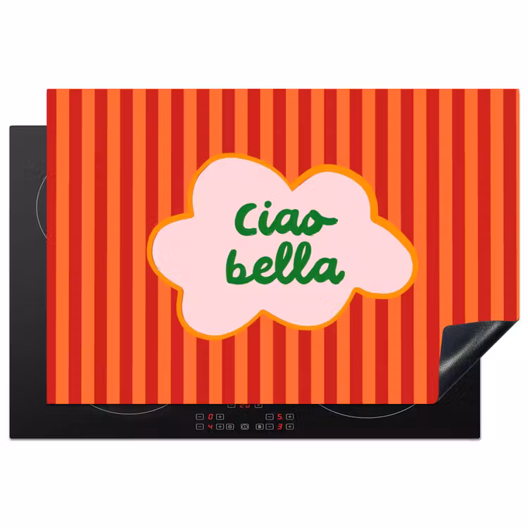 Ciao bella - Tekstwolk - Strepen - Oranje Inductie beschermer vinyl 3mm klein -3d