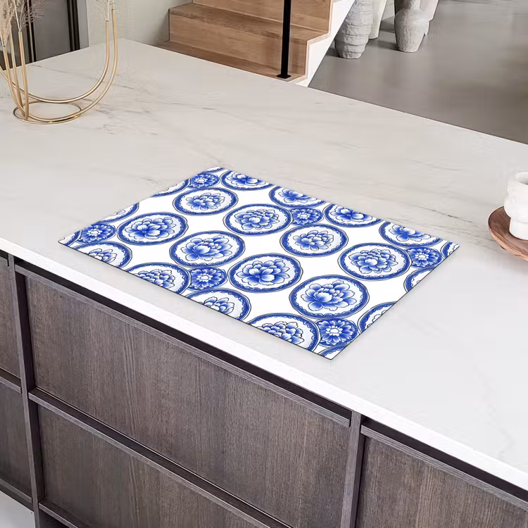 Cirkels - Bloemen - Blauw Inductie beschermer vinyl 3mm klein 276 -sfeer8