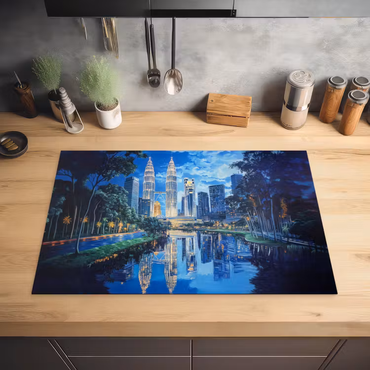 Stad Kuala Lumpur - Skyline - Wolkenkrabbers - Water Inductie beschermer vinyl 3mm klein -sfeer5