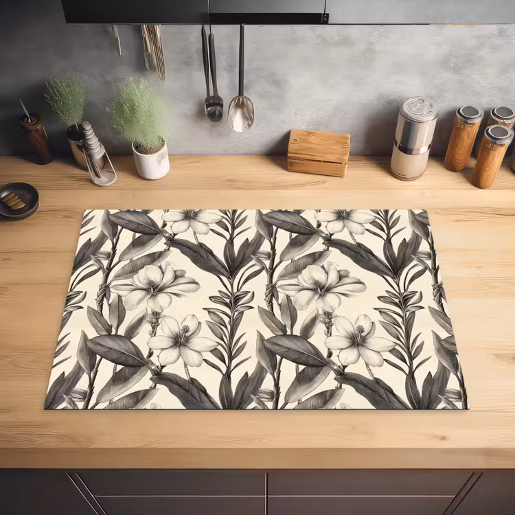 Klassiek - Botanisch - Zwart - Beige Inductie beschermer vinyl 3mm klein 276 -sfeer5
