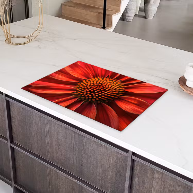 Close up - Bloem- Rood Inductie beschermer vinyl 3mm klein -sfeer8