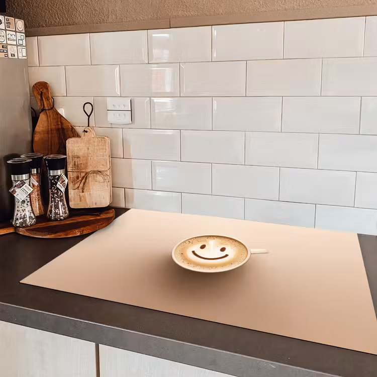 Koffie - Melkschuim - Lach - Beige Inductie beschermer vinyl 3mm klein -sfeer3