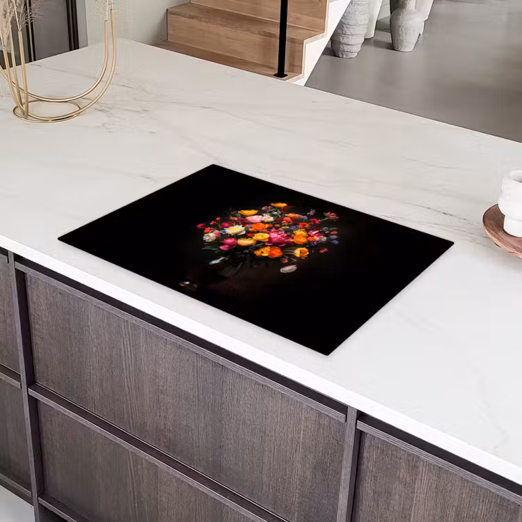 Kleurrijk - Boeket - Vaas - Donkerbruin Inductie beschermer vinyl 3mm klein -sfeer8