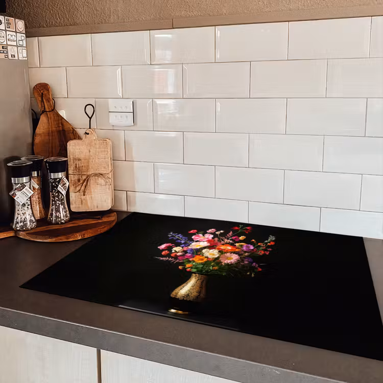 Kleurrijk - Boeket - Vaas - Goud Inductie beschermer vinyl 3mm klein -sfeer3