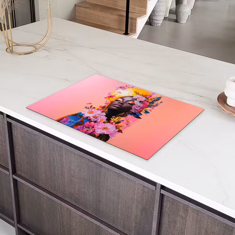 Kleurrijk - Bloemen - Vrouw - Zon Inductie beschermer vinyl 3mm klein -sfeer8