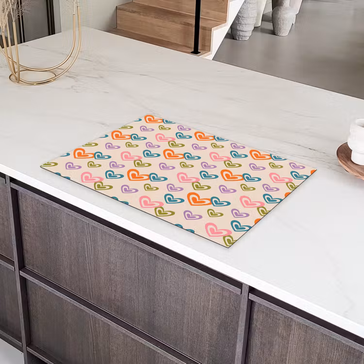 Kleurrijk - Hartjes - Patroon - Beige Inductie beschermer vinyl 3mm klein 276 -sfeer8