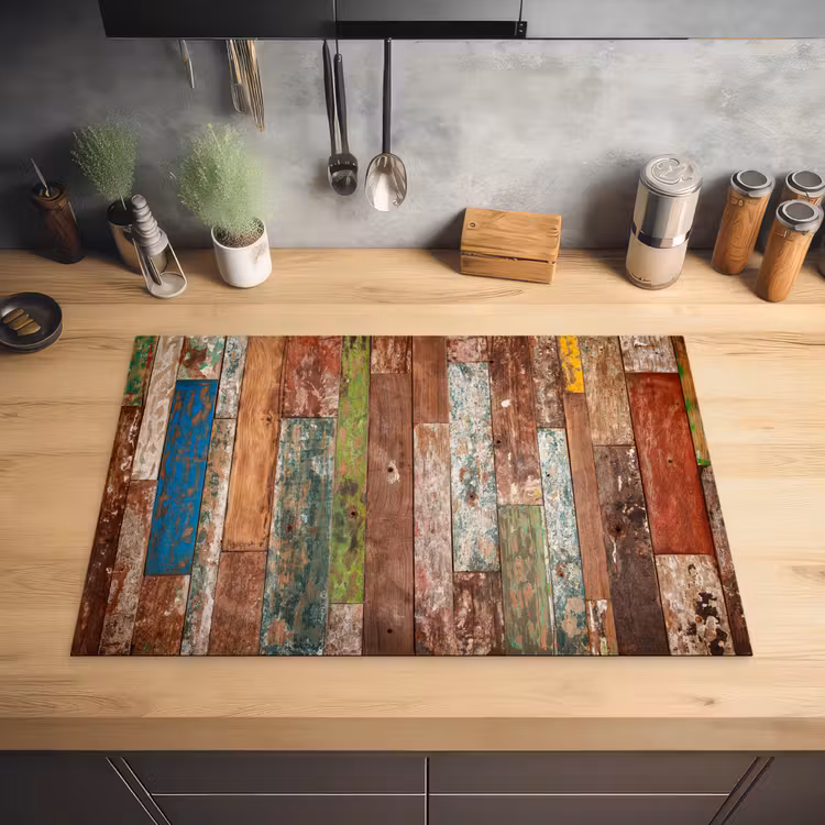 Kleurrijk Verweerd Hout Inductie beschermer vinyl 3mm klein -sfeer5