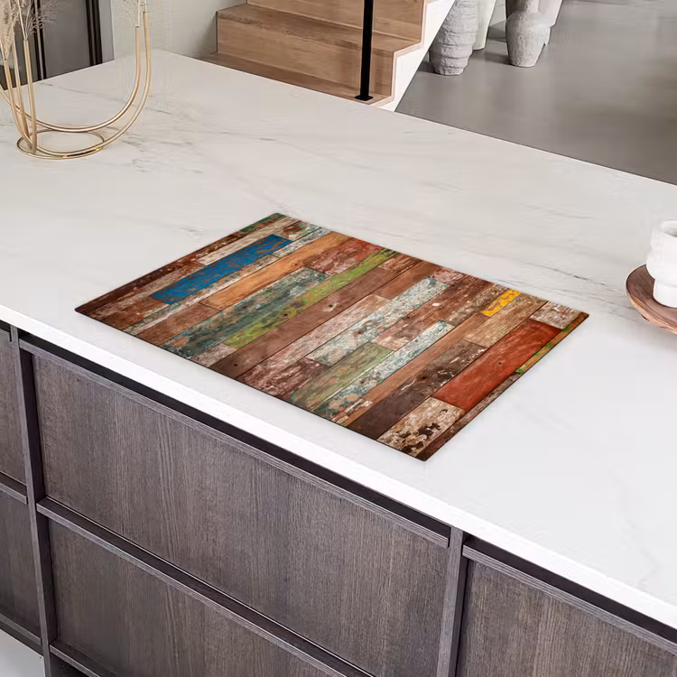 Kleurrijk Verweerd Hout Inductie beschermer vinyl 3mm klein -sfeer8