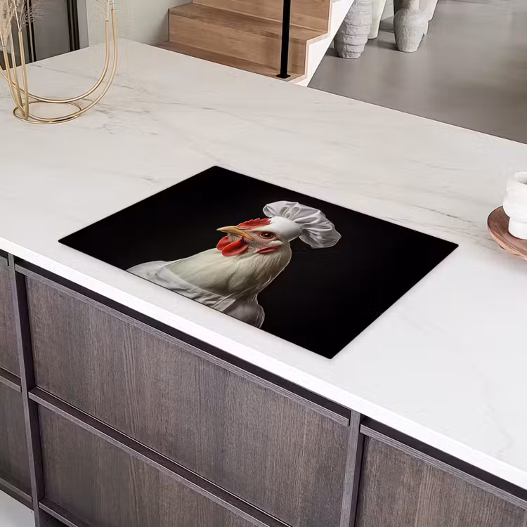 Kok - Rood - Kip Inductie beschermer vinyl 3mm klein -sfeer8