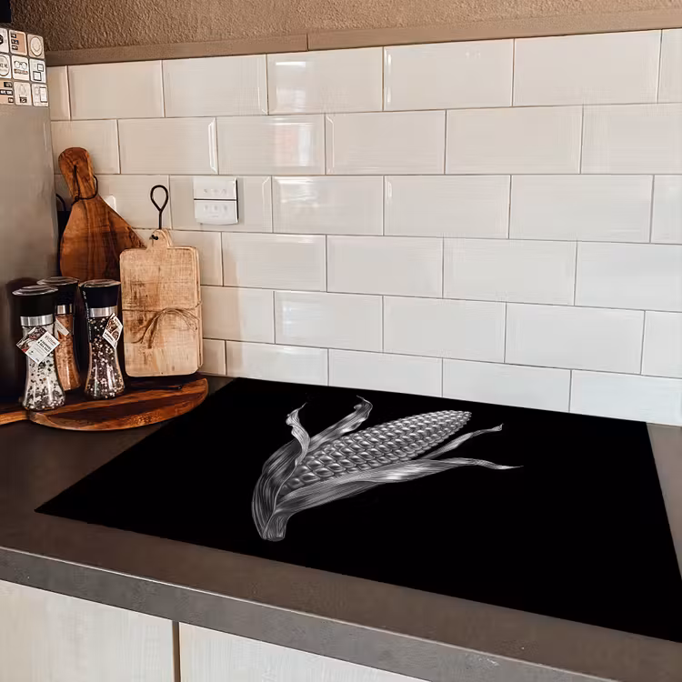 Maïskolf - Glanzend metaal - Elegant Inductie beschermer vinyl 3mm klein -sfeer3