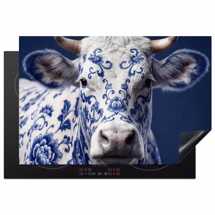 Koe - Delfts - Blauw - Artistiek Inductie beschermer vinyl 3mm klein -3d