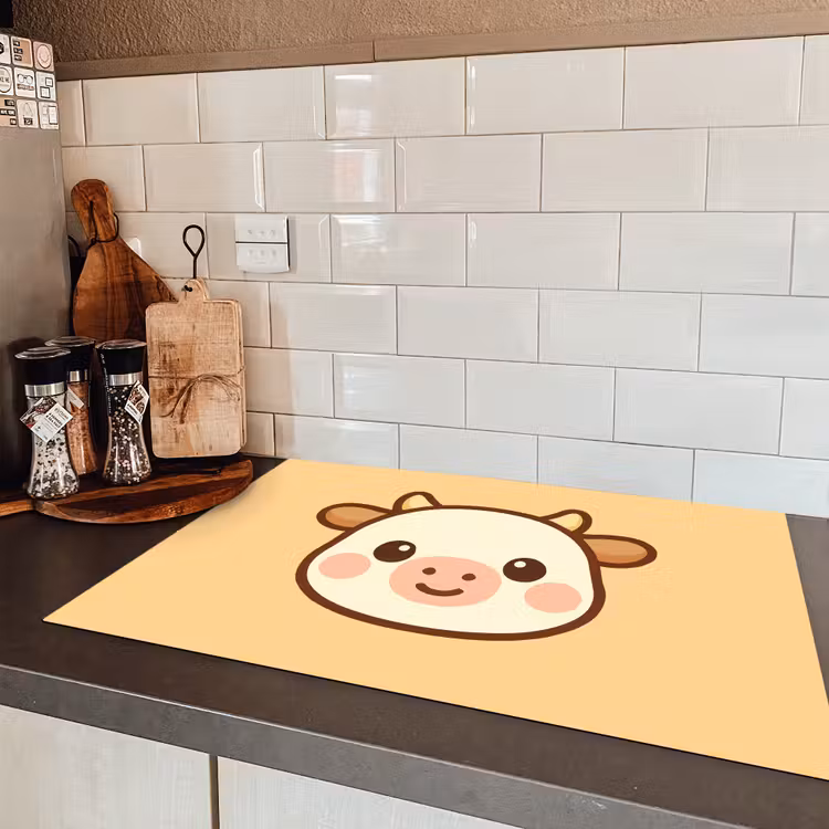 Koe - Oranje - Cartoon Inductie beschermer vinyl 3mm klein -sfeer3