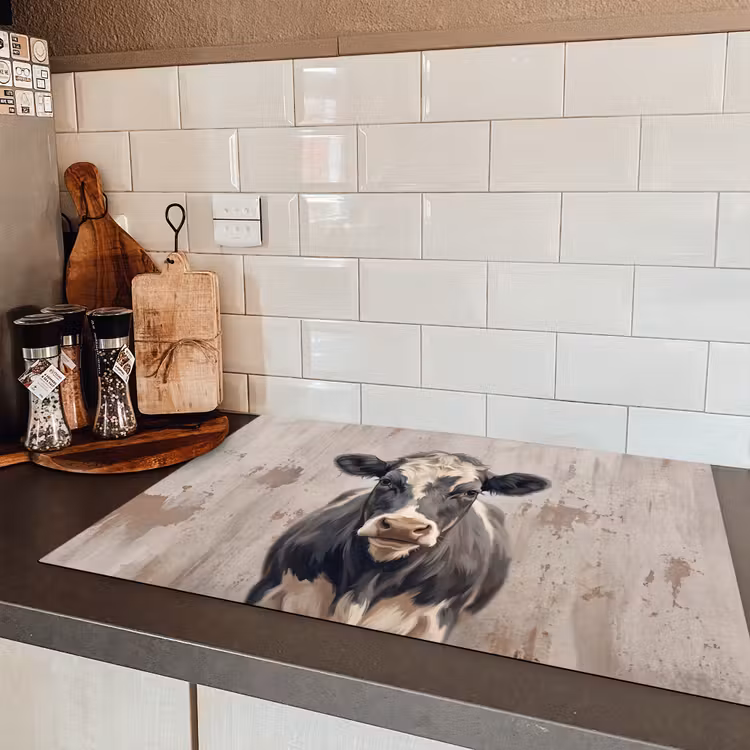 Koe - Portret - Dieren - Modern Inductie beschermer vinyl 3mm klein -sfeer3