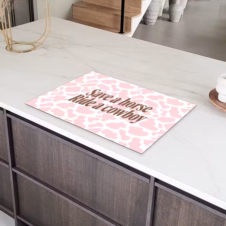Koeienprint - Roze - Cowboy - Horse Inductie beschermer vinyl 3mm klein -sfeer8