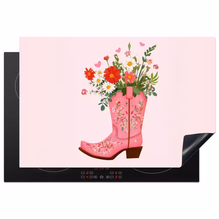 Cowboylaarzen - Roze - Boeket - Bloemen Inductie beschermer vinyl 3mm klein -3d