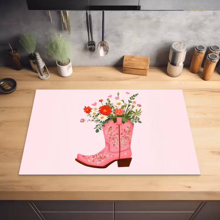 Cowboylaarzen - Roze - Boeket - Bloemen Inductie beschermer vinyl 3mm klein -sfeer5