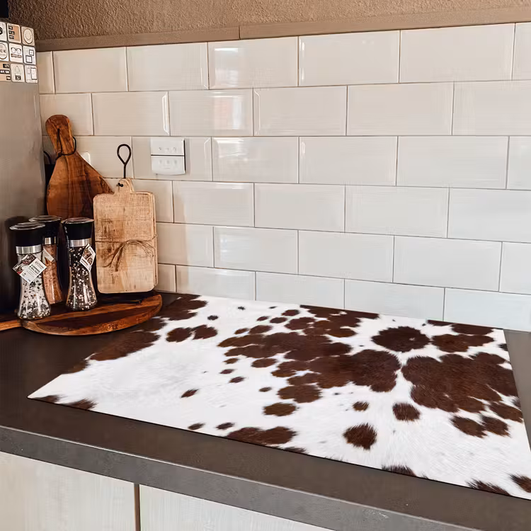 Koeienhuid - Klassiek - Bruin Inductie beschermer vinyl 3mm klein -sfeer3