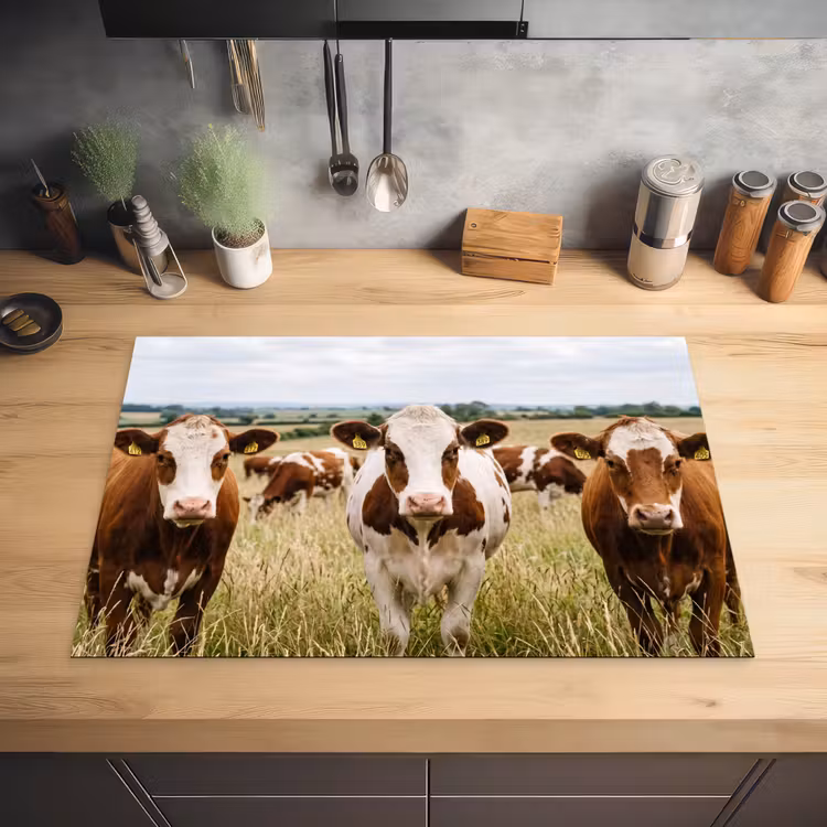 Koeien - Portret - Weide - Boerderij - Nieuwsgierig Inductie beschermer vinyl 3mm klein -sfeer5