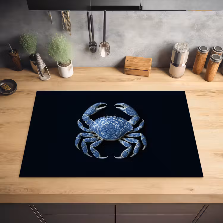 Krab - Delfts blauw - Dieren Inductie beschermer vinyl 3mm klein -sfeer5