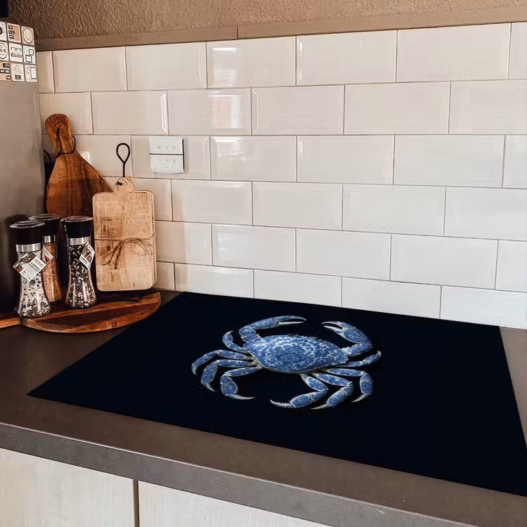 Krab - Delfts blauw - Dieren Inductie beschermer vinyl 3mm klein -sfeer3