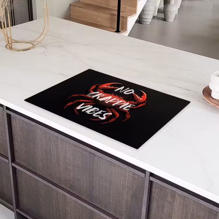 Krab - Rood - Tekst - Zwart Inductie beschermer vinyl 3mm klein -sfeer8