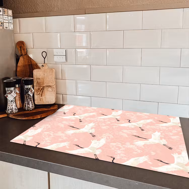 Kraanvogels - Bloesem - Roze Inductie beschermer vinyl 3mm klein 276 -sfeer3