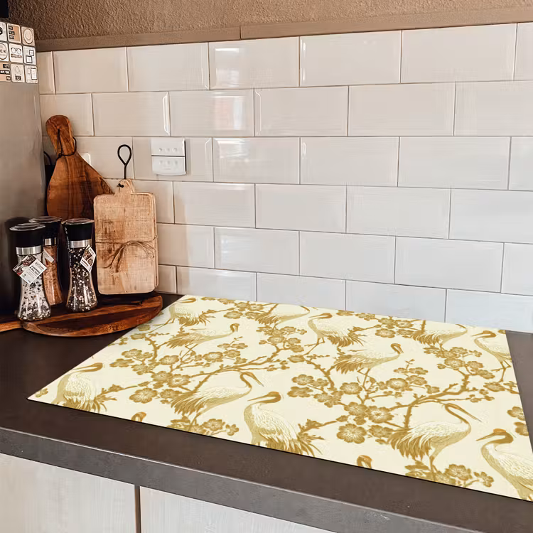 Kraanvogels - Kersenbloesem - Goud Inductie beschermer vinyl 3mm klein 276 -sfeer3