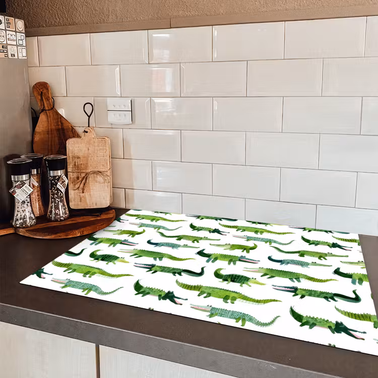krokodillen - Speels - Groen Inductie beschermer vinyl 3mm klein 276 -sfeer3