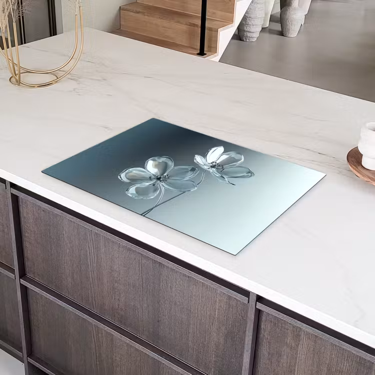 Kristal - Bloemen - Grijs Inductie beschermer vinyl 3mm klein -sfeer8