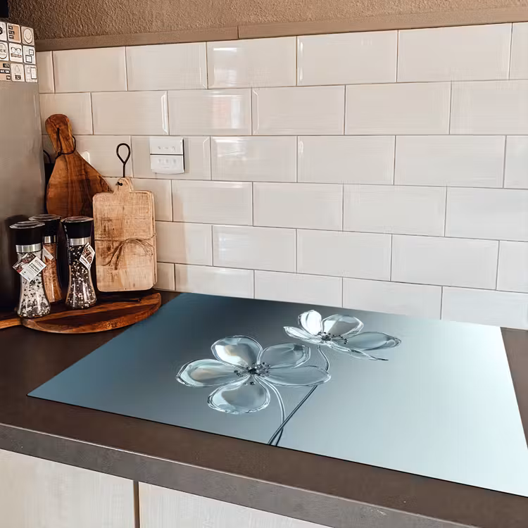 Kristal - Bloemen - Grijs Inductie beschermer vinyl 3mm klein -sfeer3