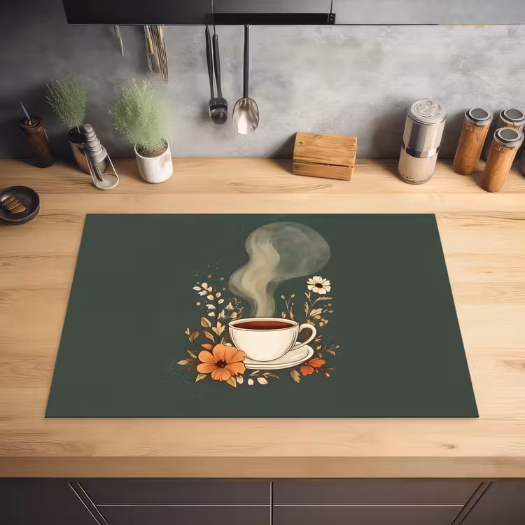 Kop - Bloemen - Groen - Koffie Inductie beschermer vinyl 3mm klein -sfeer5