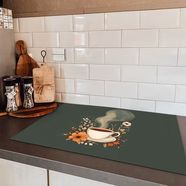 Kop - Bloemen - Groen - Koffie Inductie beschermer vinyl 3mm klein -sfeer3