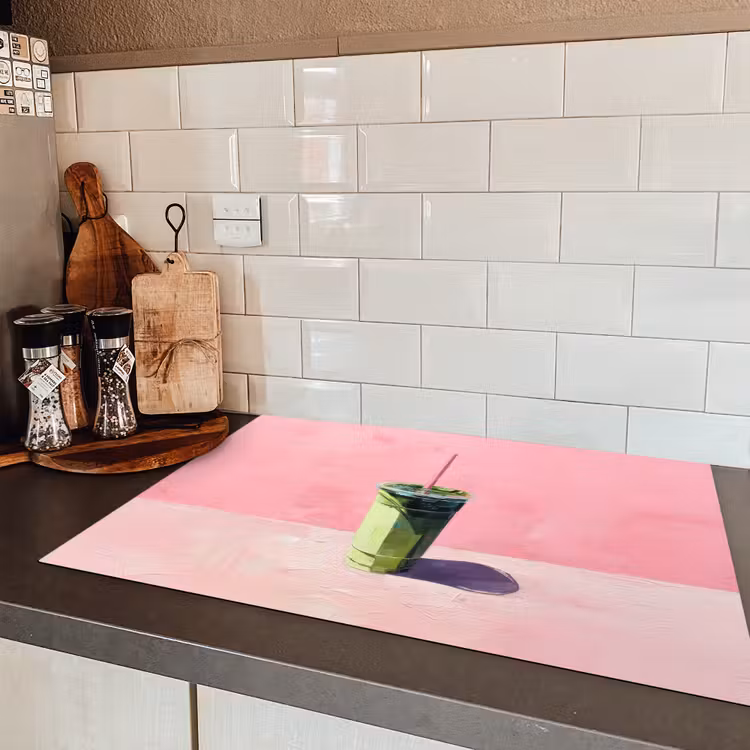 Beker - Rietje - Minimalistisch - Groen Inductie beschermer vinyl 3mm klein -sfeer3