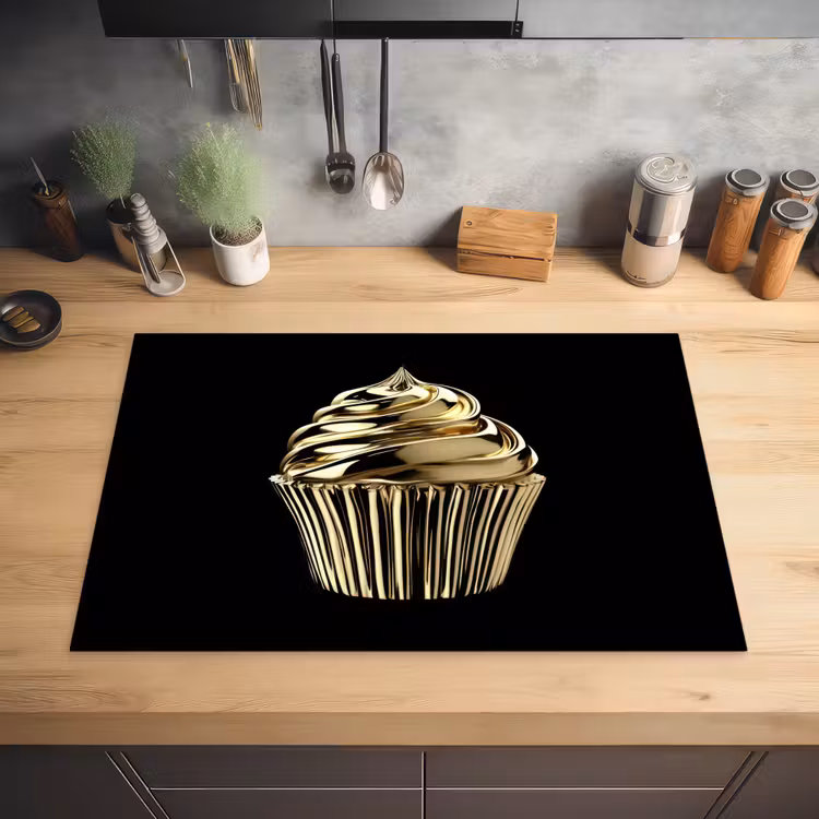 Cupcake - Eten - Goud - Zwart Inductie beschermer vinyl 3mm klein -sfeer5